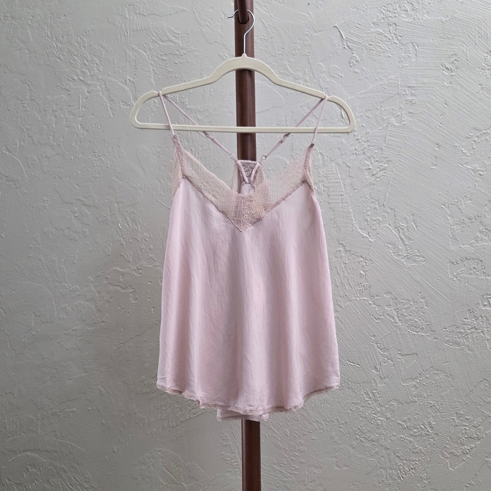 T272. Blush Pink Lace Trimmed Racerback Camisole Top